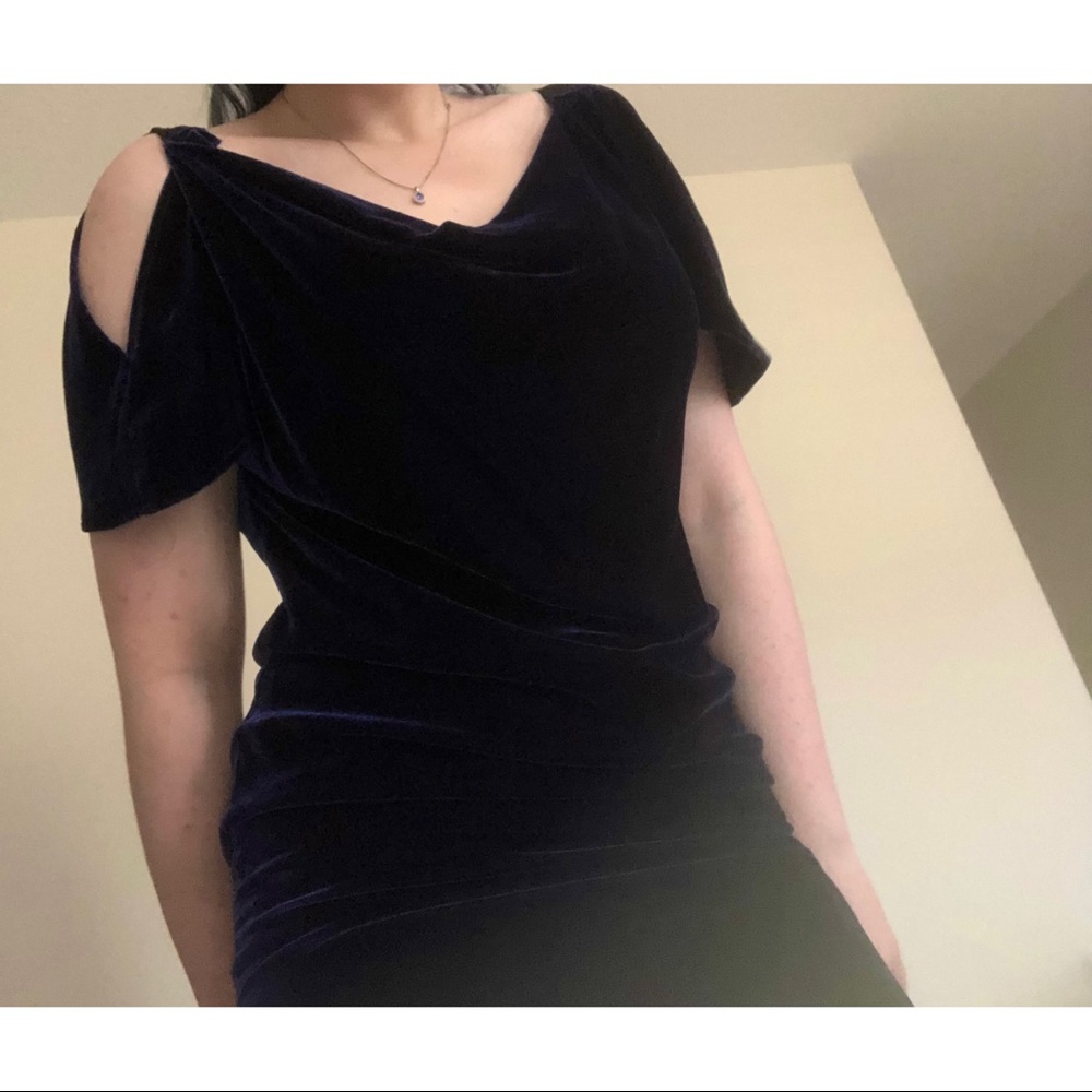 Rayon/Silk Purple Velvet Cold Shoulder Mini Shift Dress - Teenflo - Size 4/S